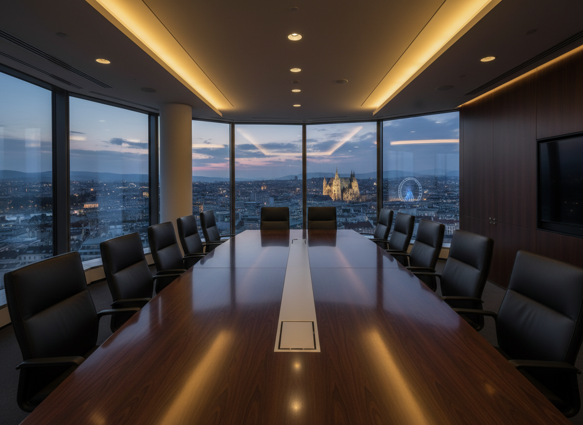 Modern boardroom with city view