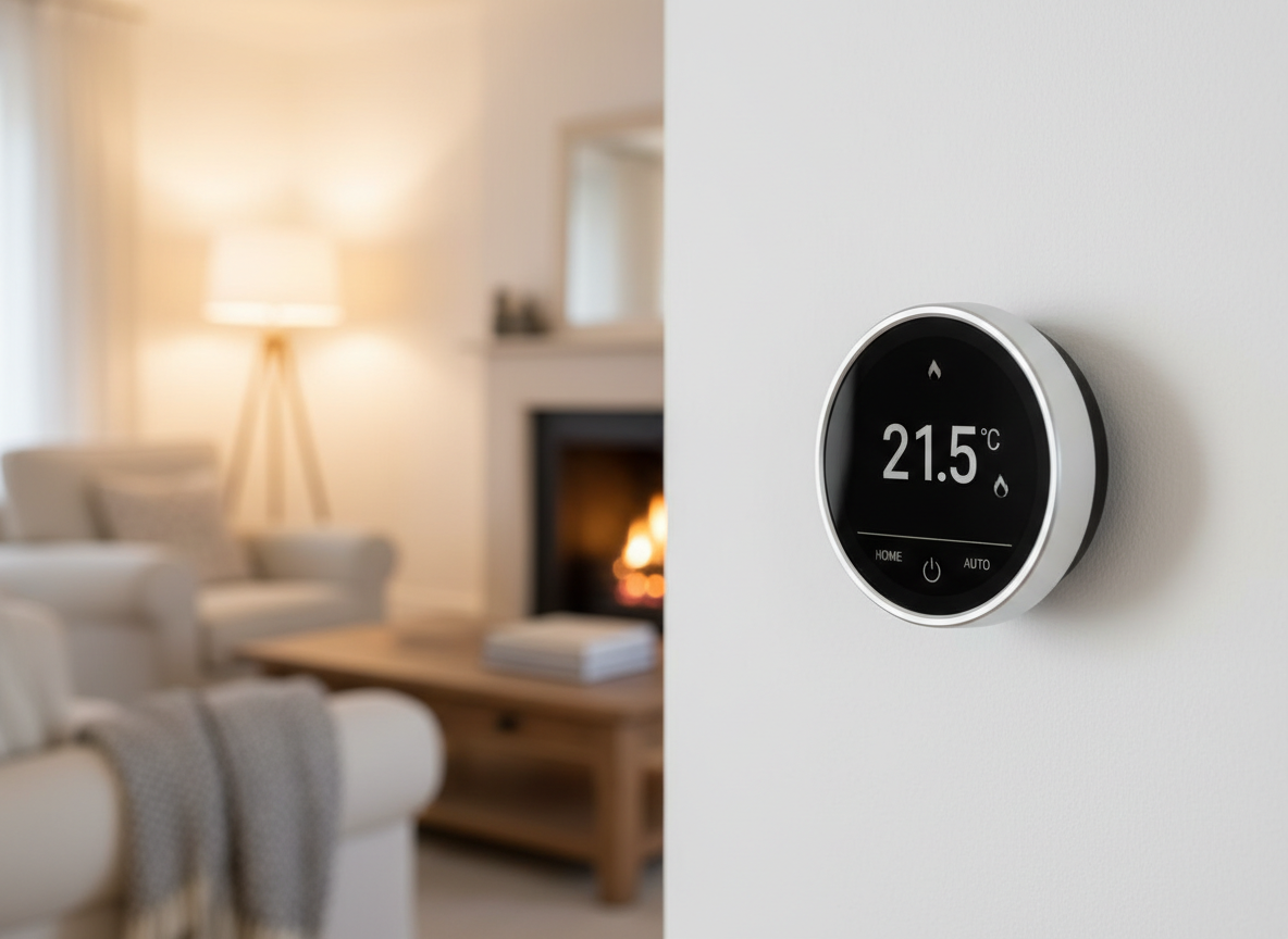 Smart thermostat on a wall in a modern home