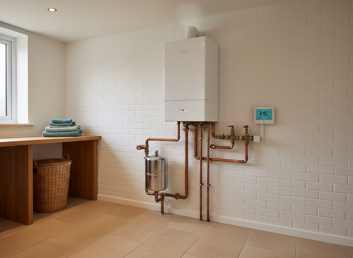 Modern boiler installation in a British home