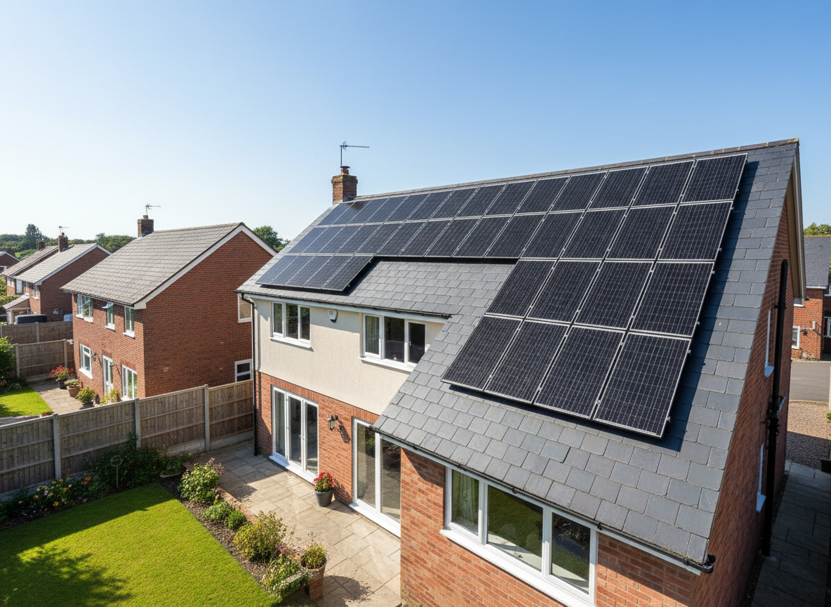 Solar PV panels installed on a British home roof