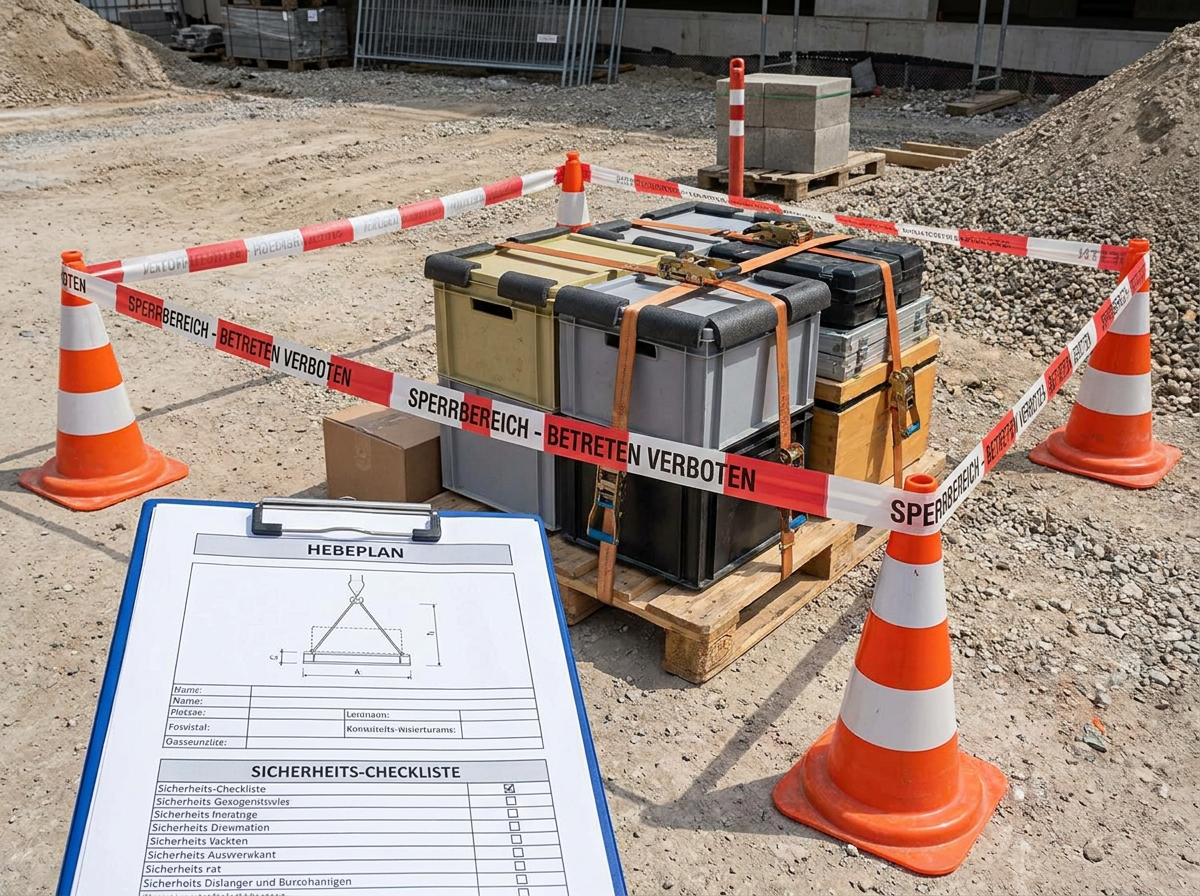 Hebeplan und Sperrbereich neben gesicherter Last