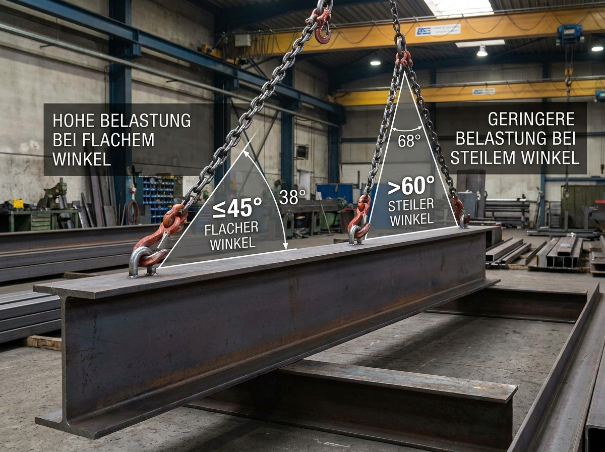 Anschlagwinkel an zwei Kettensträngen