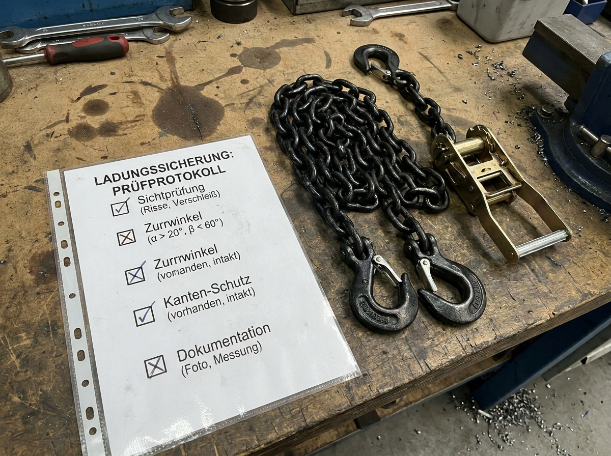 Checkliste zur Ladungssicherung mit Zurrketten und Prüfpunkten