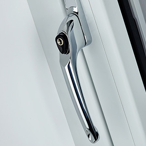 Chrome multipoint lock handle close-up