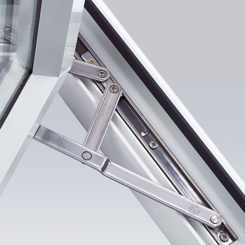 Stainless steel friction hinge on uPVC window