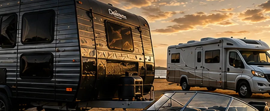 Caravan at sunset