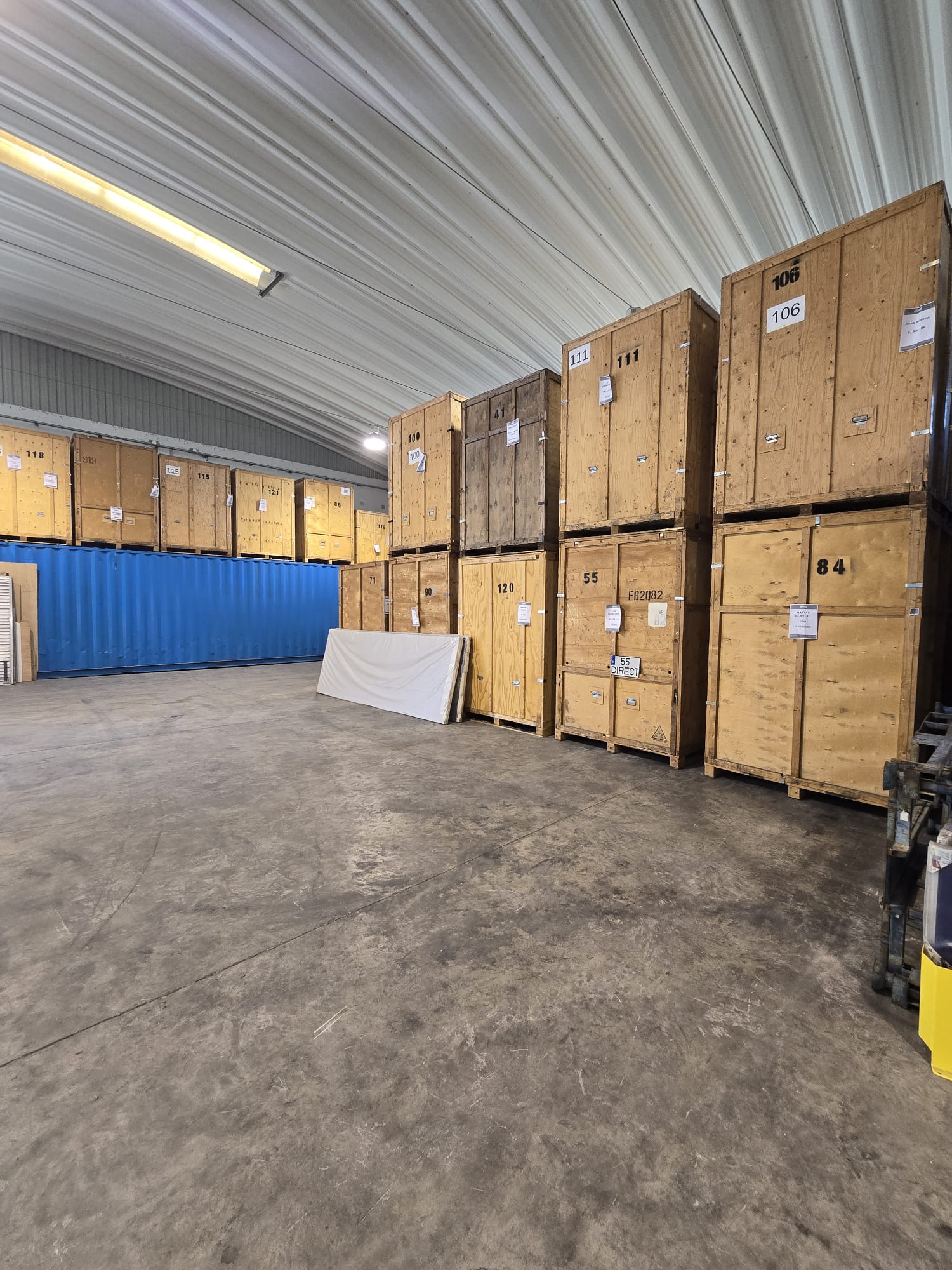Wooden storage crates in warehouse
