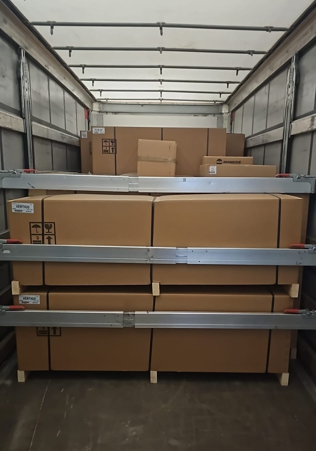 Boxes loaded inside truck