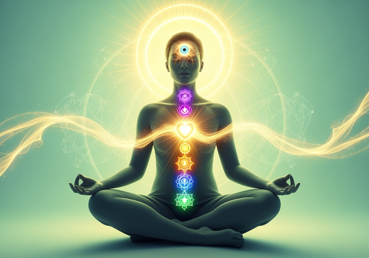 Signs you're awakening showing spiritual awakening symptoms, consciousness expansion, third eye opening, energy sensitivity, and psychic abilities activation in light greens and blues