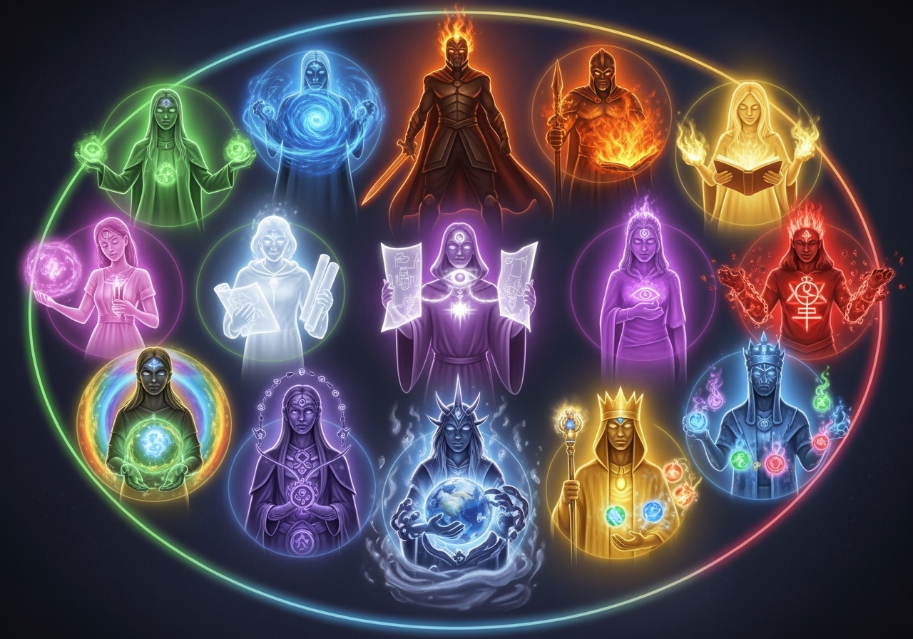 Spiritual archetypes representing different paths of awakening and transformation