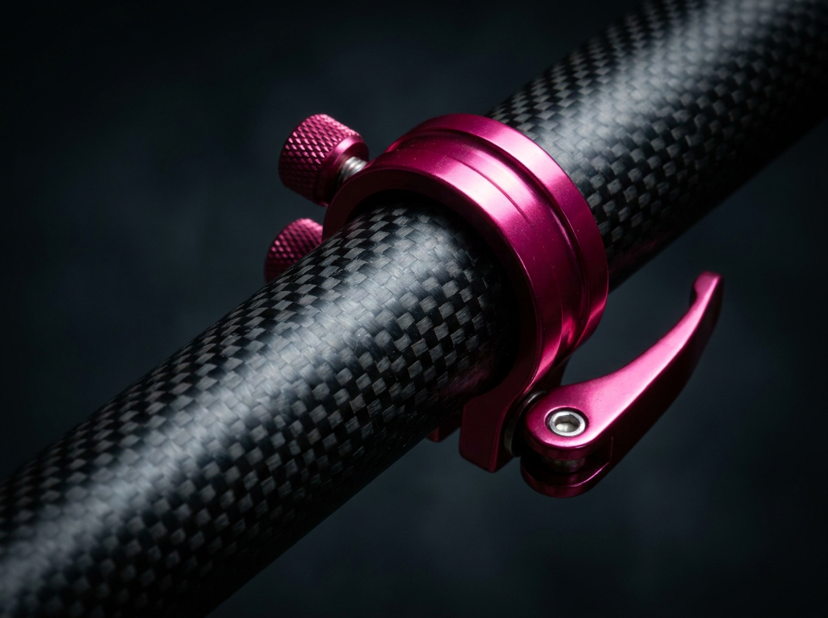 Carbon fibre pole close-up with Anti-Spin branding