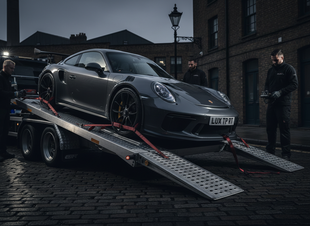Car being loaded onto Cartör open trailer