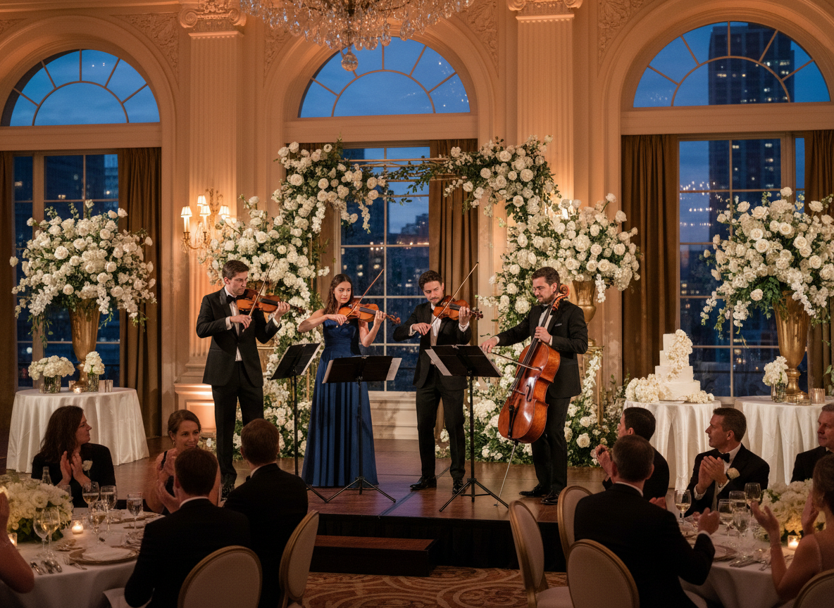 Elegant string quartet performing at a wedding