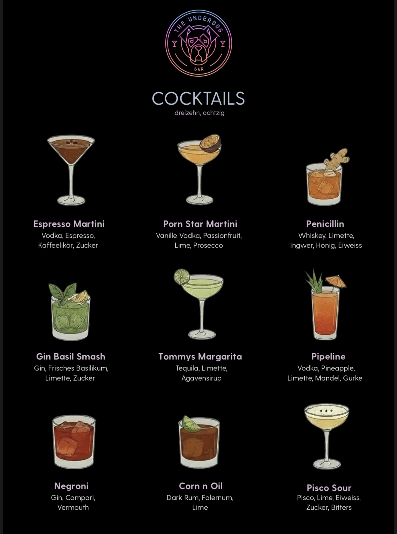 Cocktails MenĂĽkarte