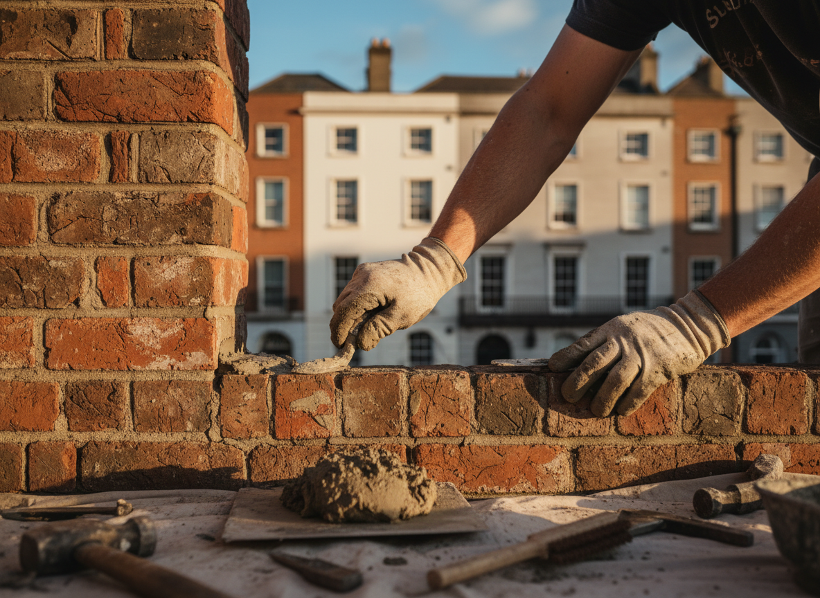 Brick restoration craftsman repointing heritage brickwork in Dublin