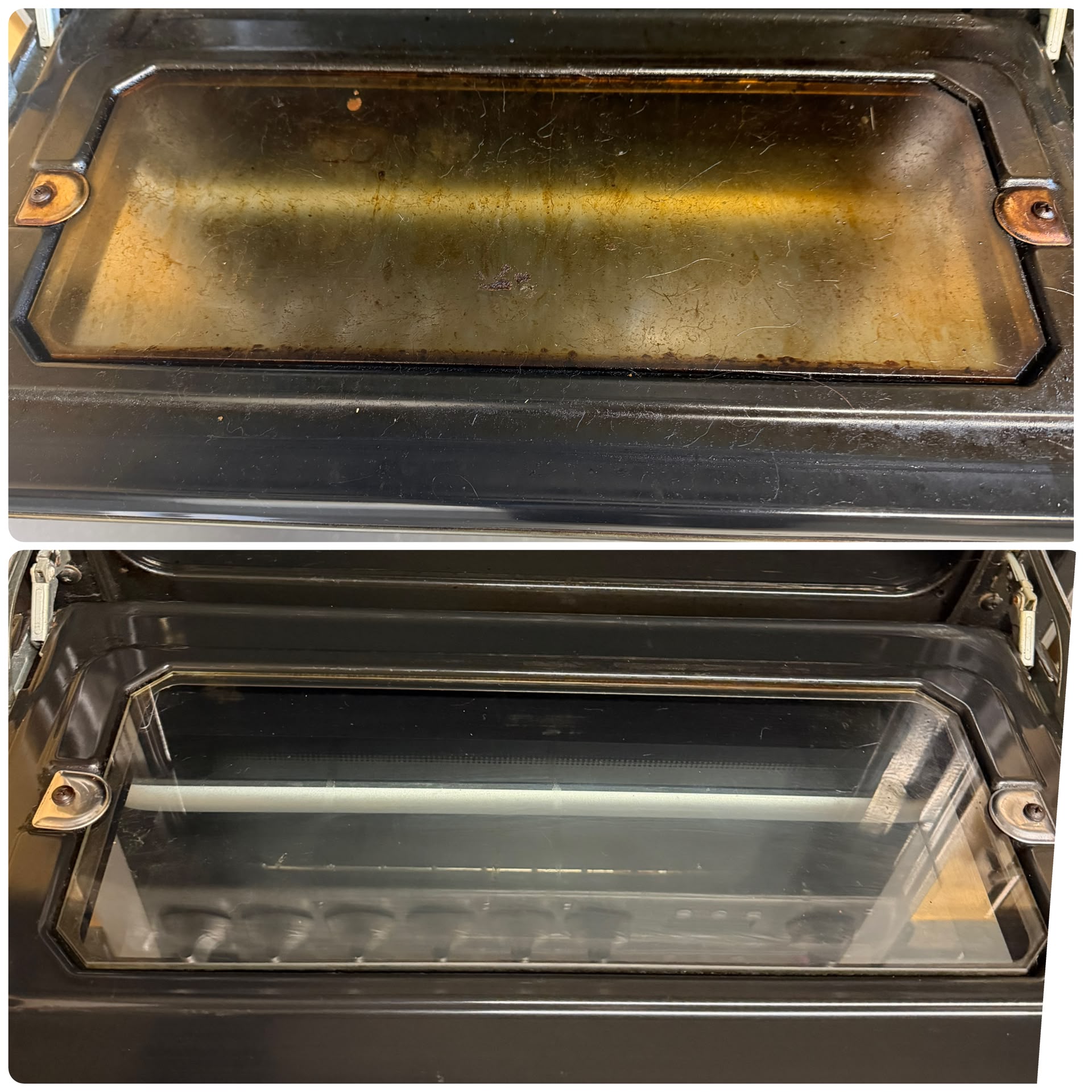 Oven interior before and after deep clean