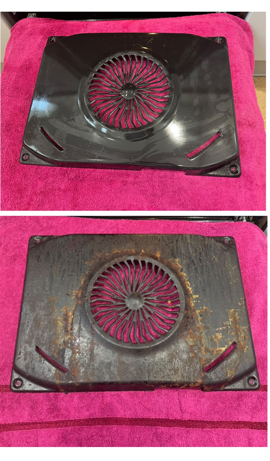 Oven fan before and after deep clean