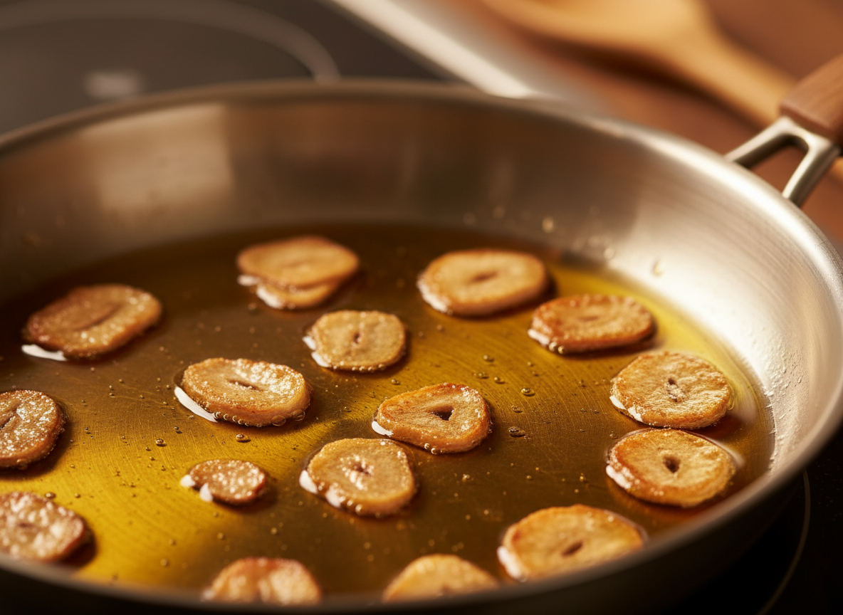 Toast the garlic until pale gold