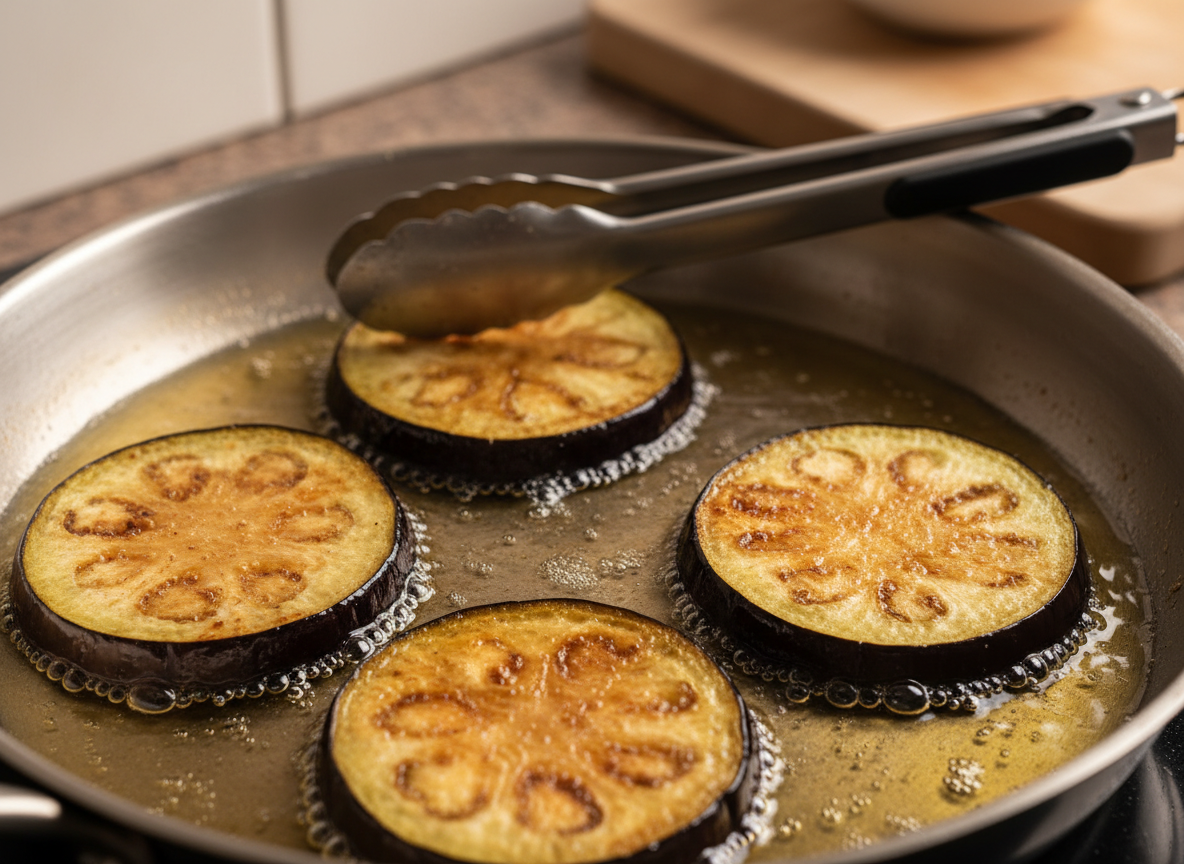 Fry the aubergine slices