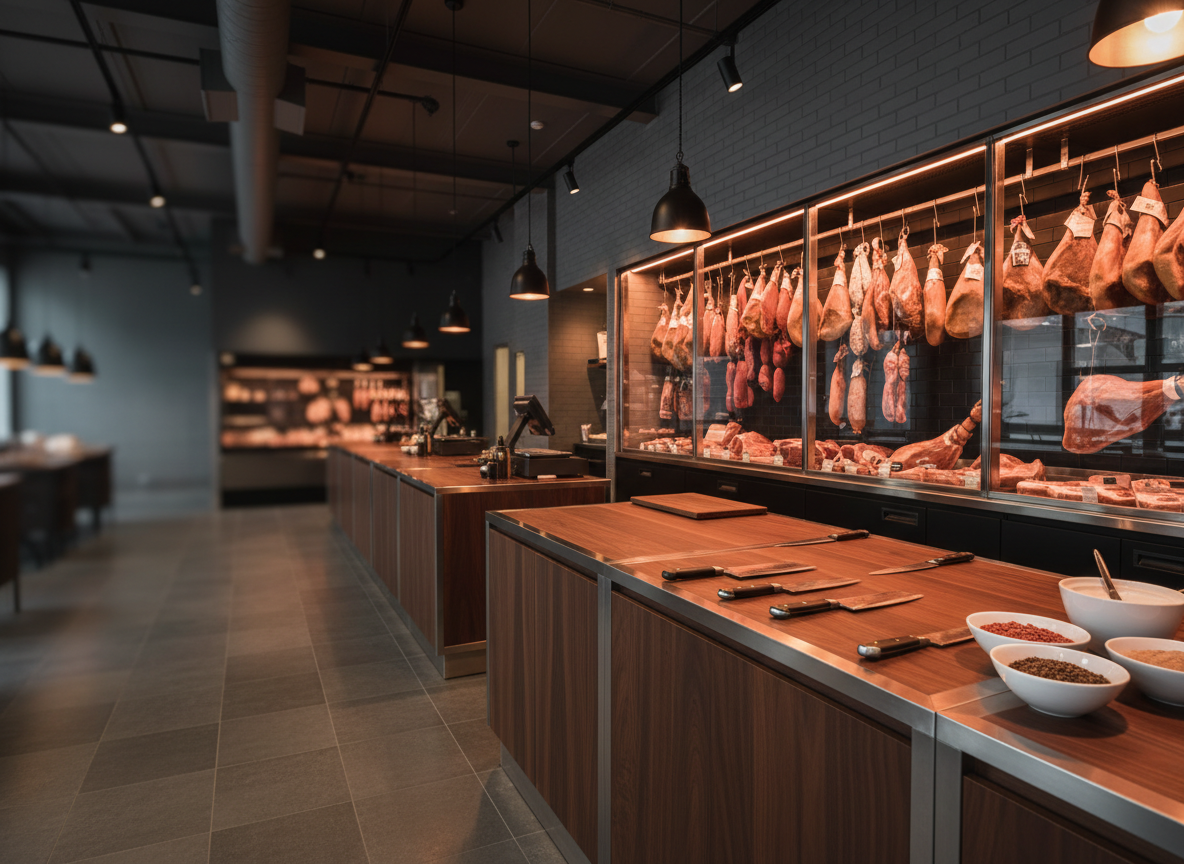 Warm butcher shop interior