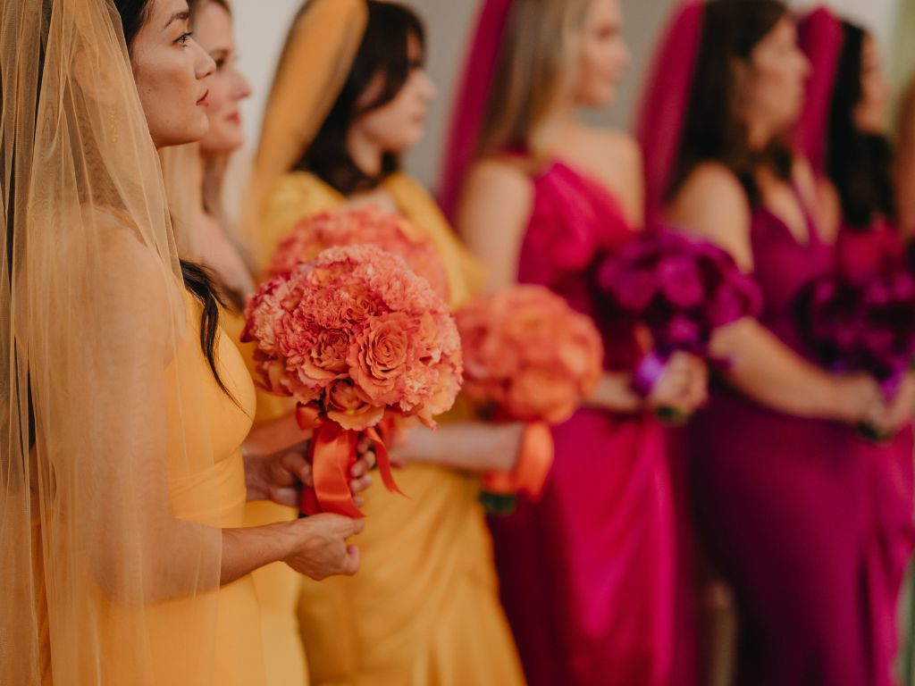Colour as a language — bridesmaids in yellow and fuchsia