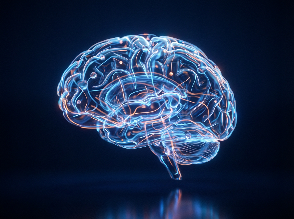 Glowing neural network brain visualization representing AI intelligence and deep learning
