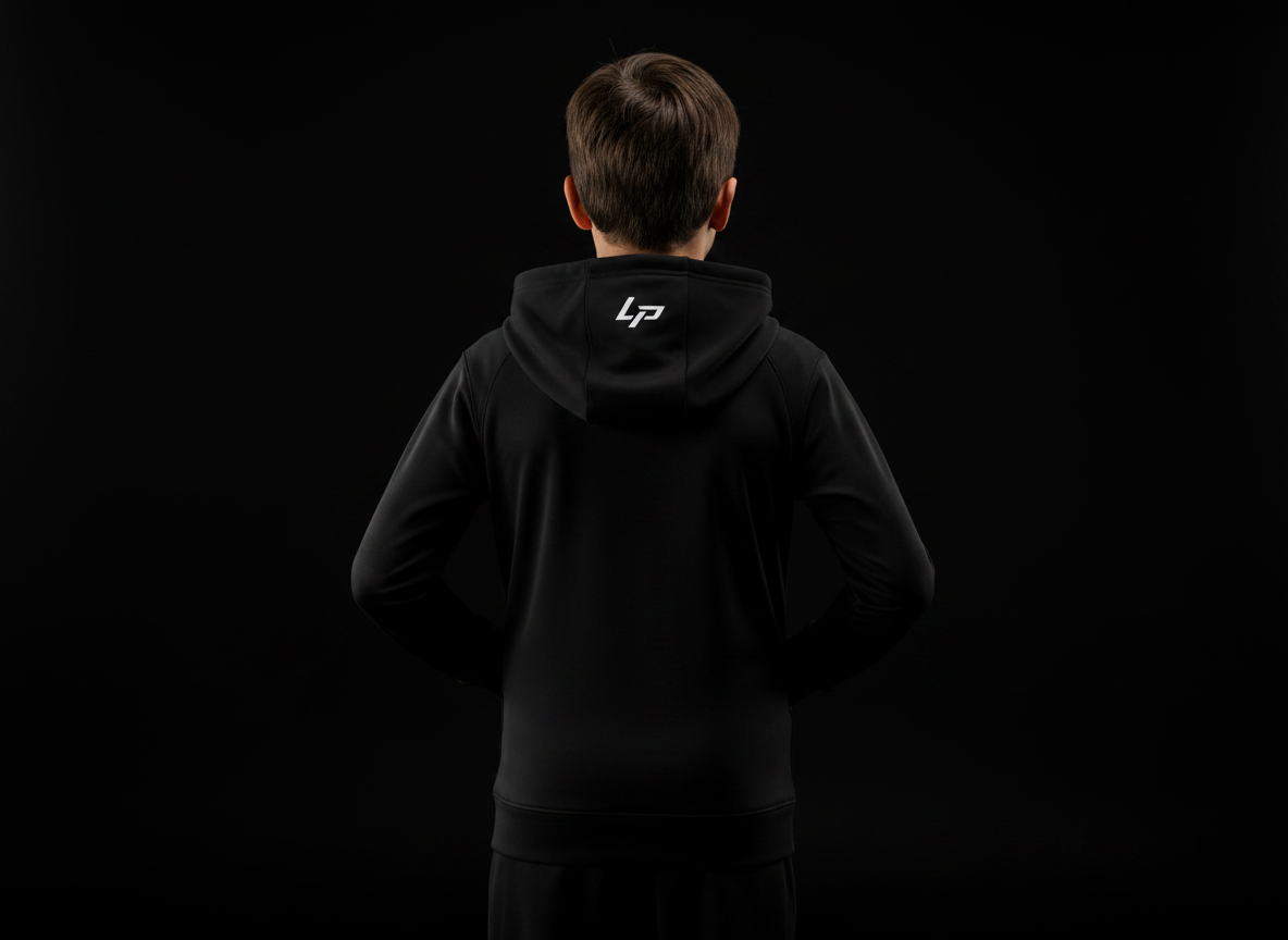 LP Athletics kids collection - young athlete wearing LP branded hoodie
