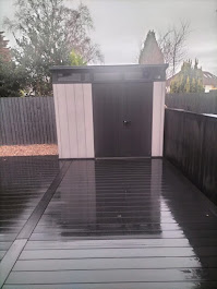 Dark composite decking with garden shed by Woodgate Joinery Glasgow