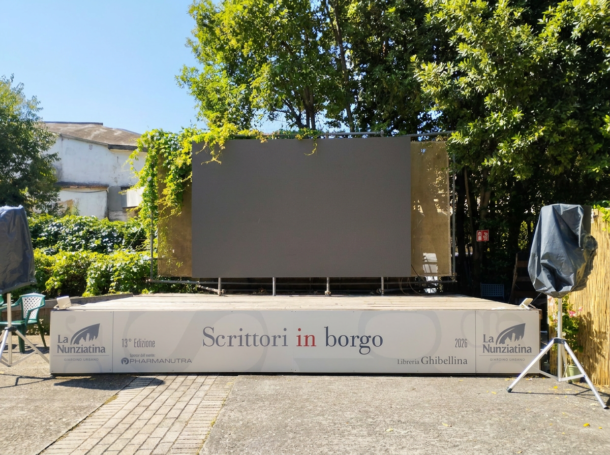 Pannello bordo palco per evento librario, Ghibellina, Pisa