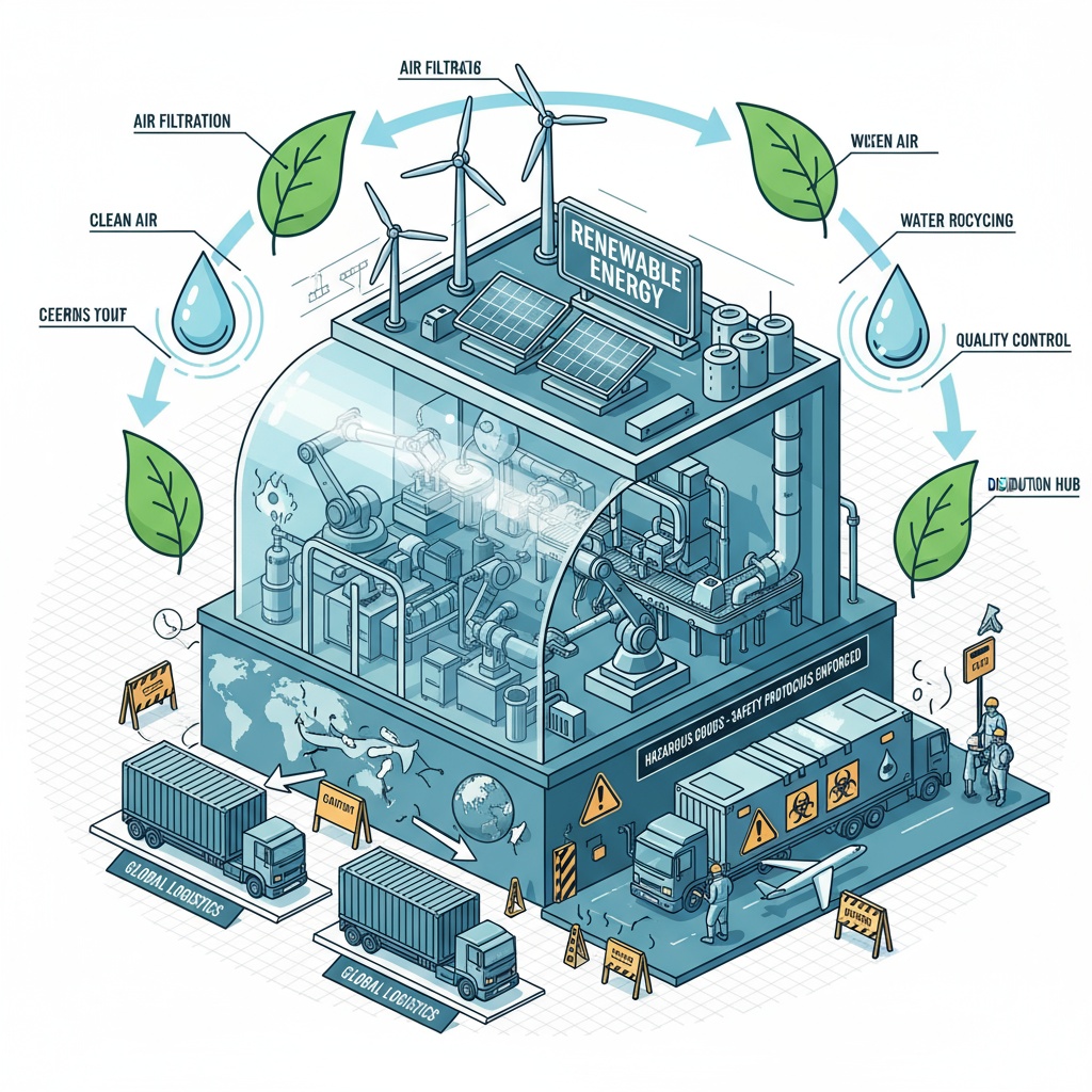 Manufacturing facility with environmental protection symbols