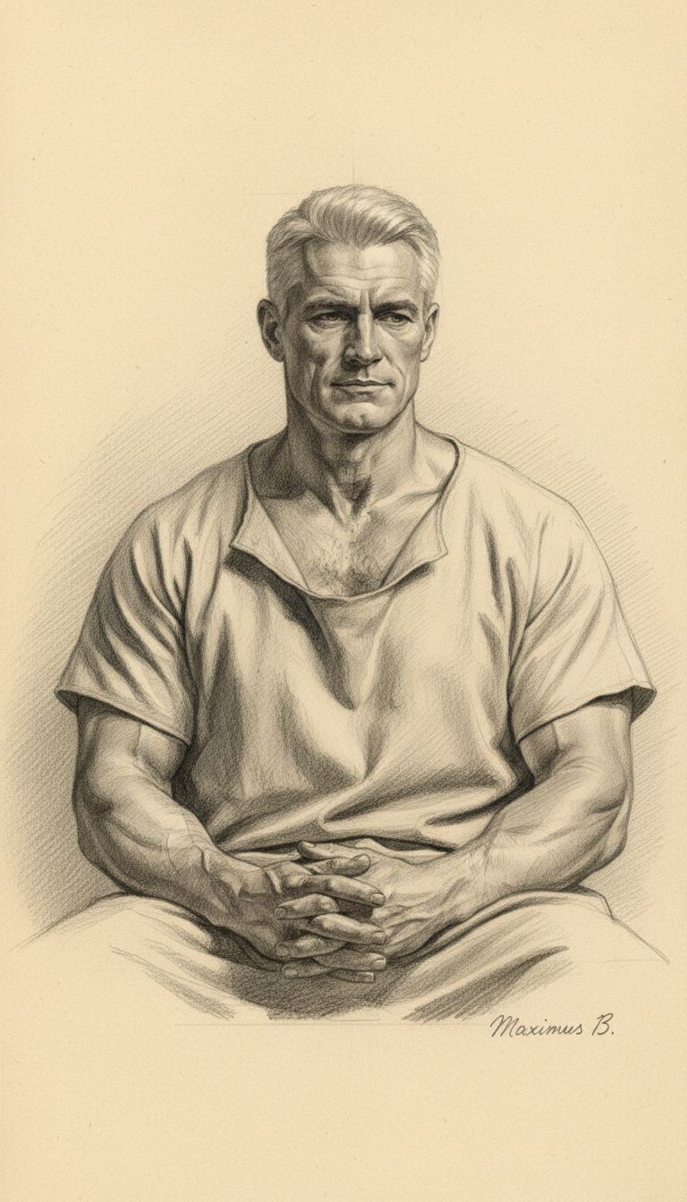 Seated male figure with hands clasped — graphite pencil study by Maximus B.