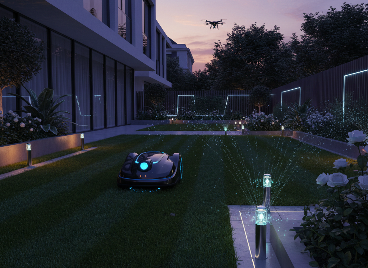 Smart garden technology — robotic lawn mower and automated irrigation by Wicked Gardens LTD South East London