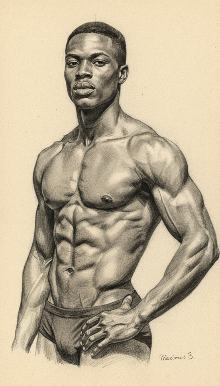 West African Black male figure — dynamic pose graphite pencil study by Maximus B.