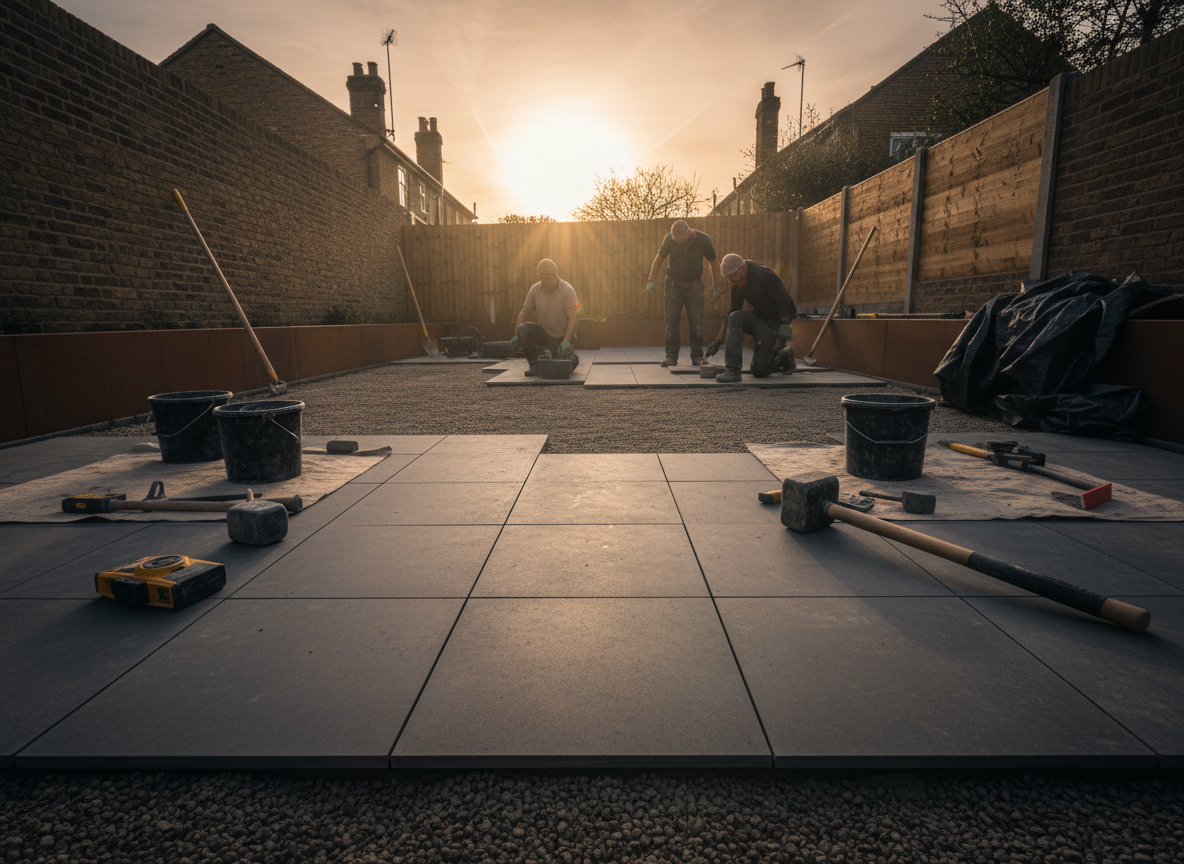 Professional garden landscaping construction — premium paving installation by Wicked Gardens LTD South East London