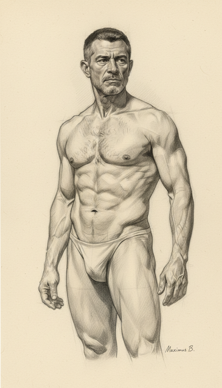 Obliques and torso rhythm graphite figure drawing study by Maximus B.