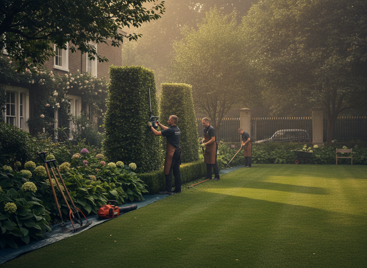 Professional garden maintenance — pristine manicured lawn and hedge trimming by Wicked Gardens LTD South East London
