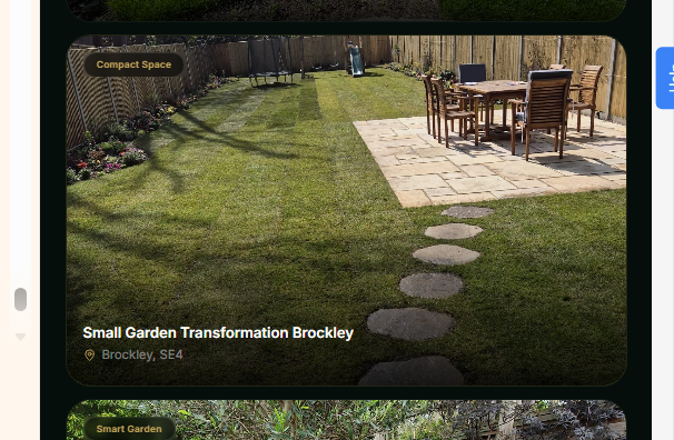 Compact garden with vertical planting and composite decking in Brockley