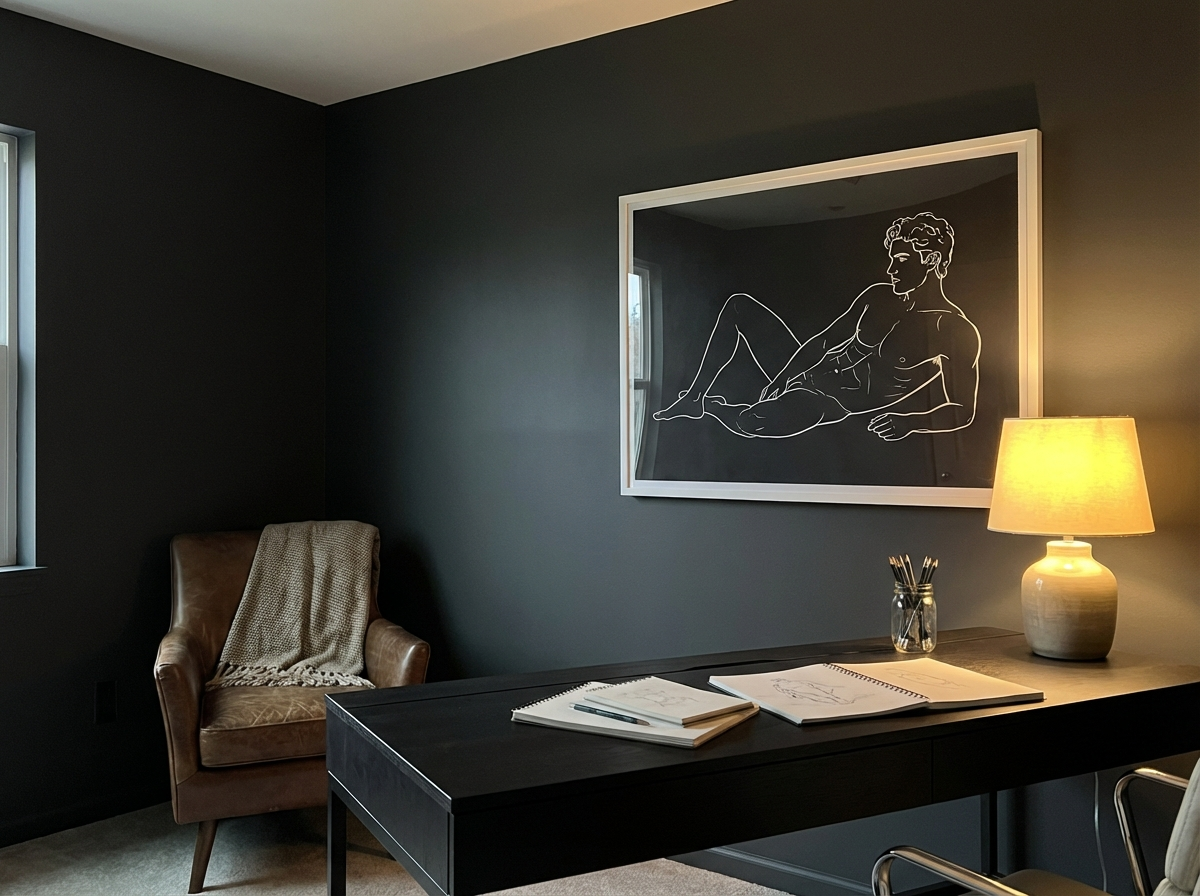 Drawing studio atmosphere with warm lighting — classical figure drawing workspace by Maximus B.