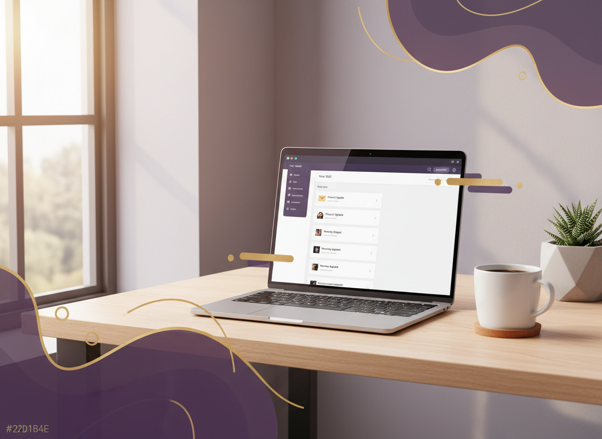 Calm, organised workspace with a clean email inbox on a laptop, representing email management