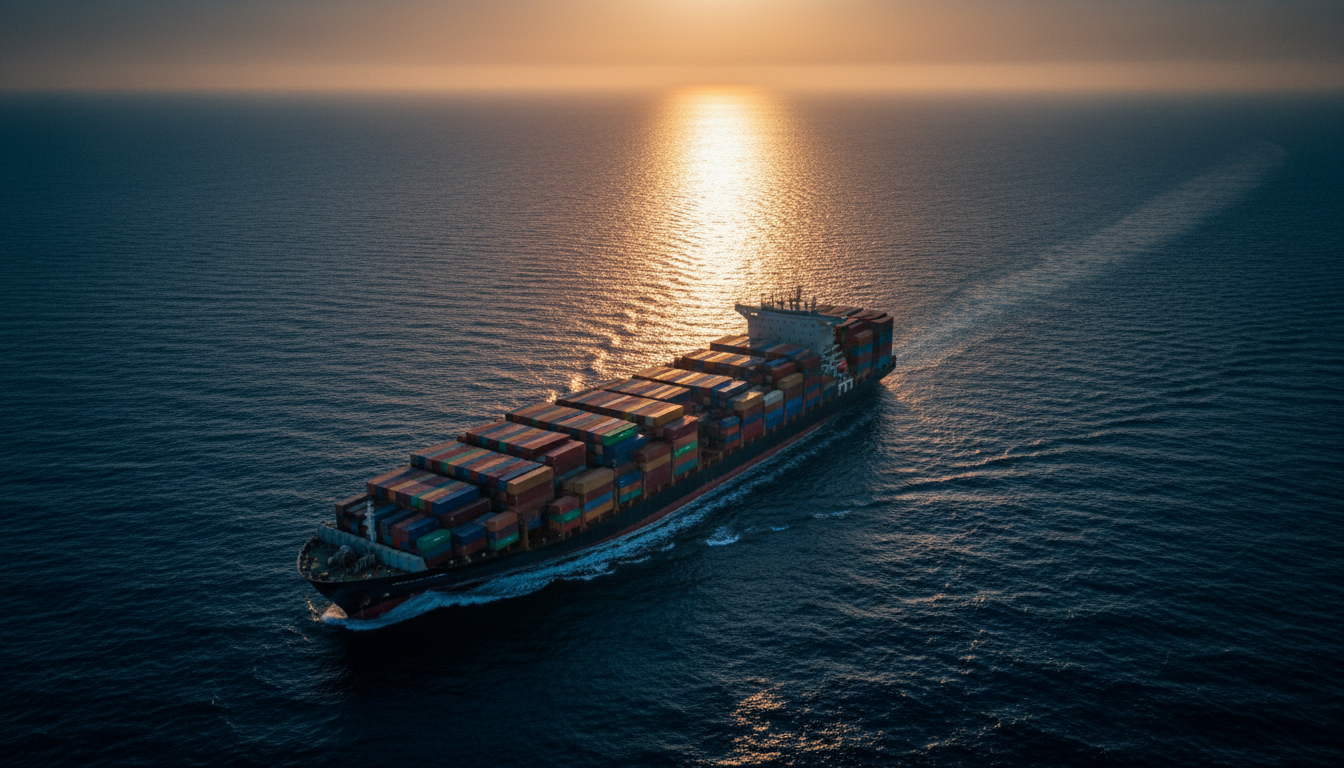 Cargo ship at golden hour