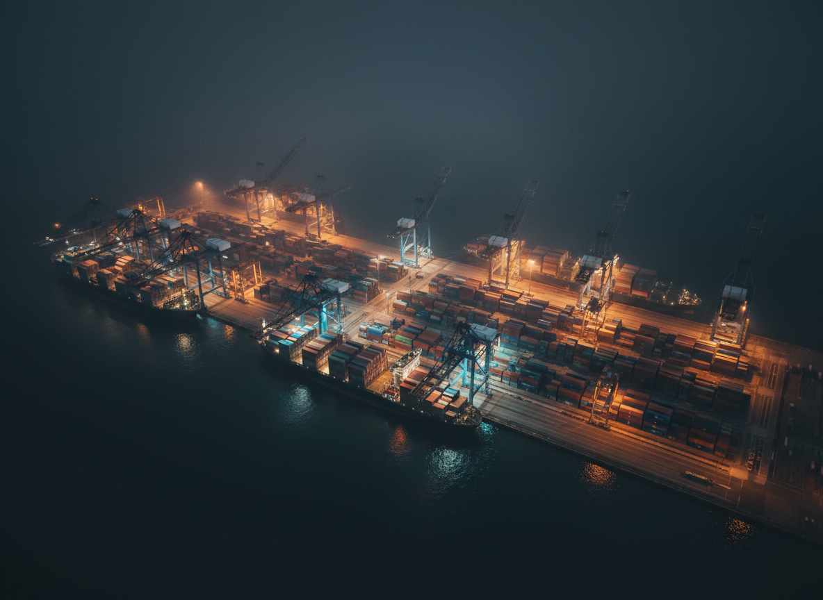 Container port at night