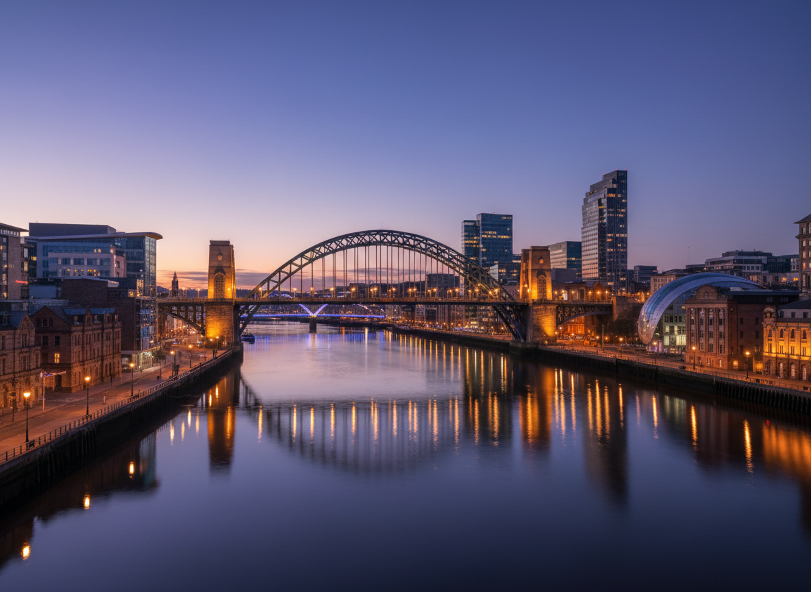 Newcastle Quayside and Tyne Bridge at dusk, a leading North East venue for event management and team building