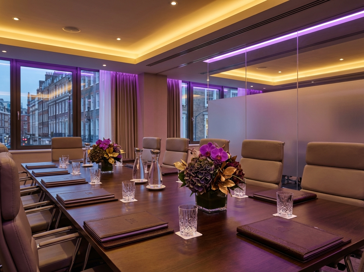 Meeting management UK - professional corporate meeting room with premium setup