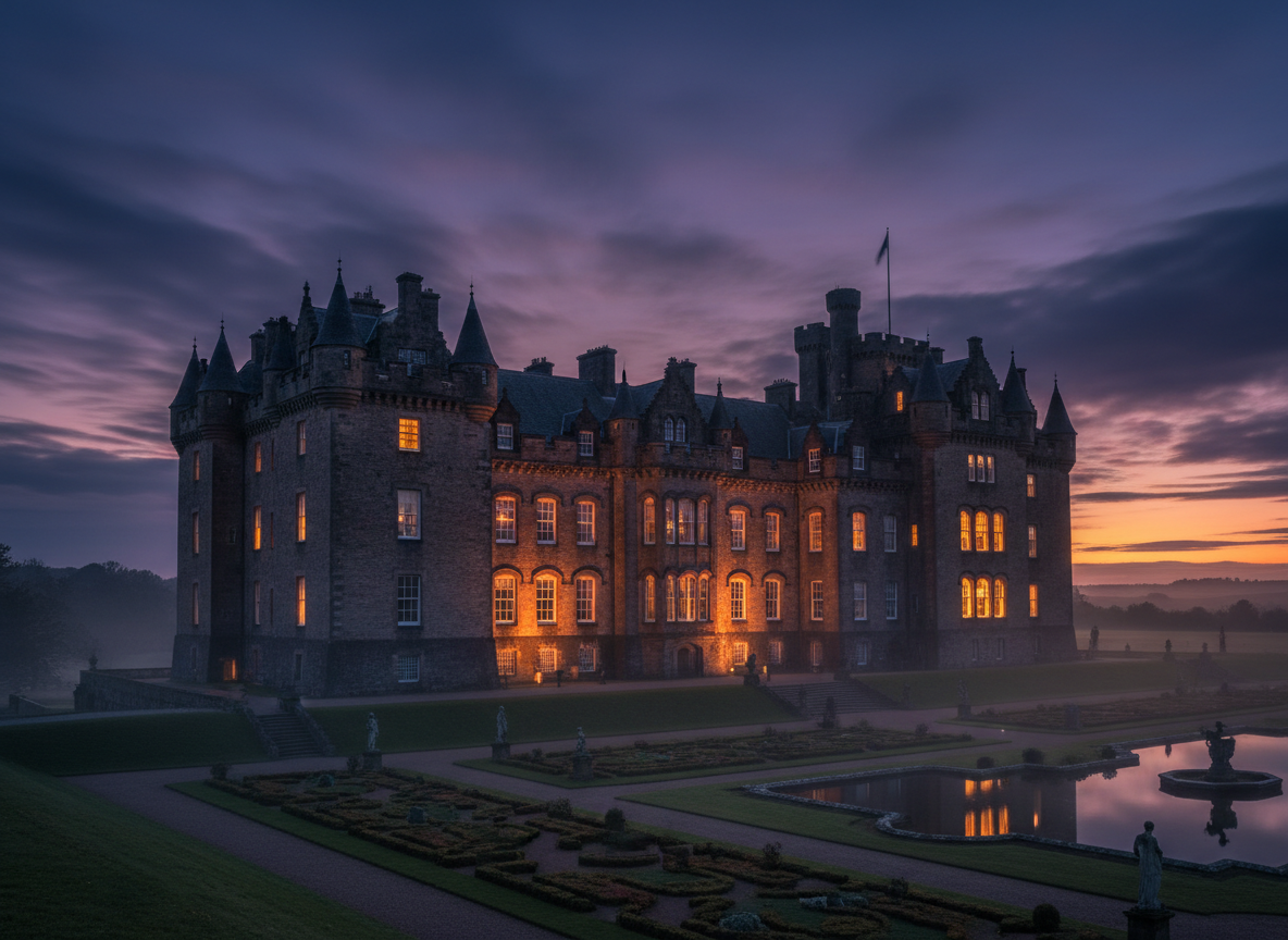 Luxury Scottish castle at twilight
