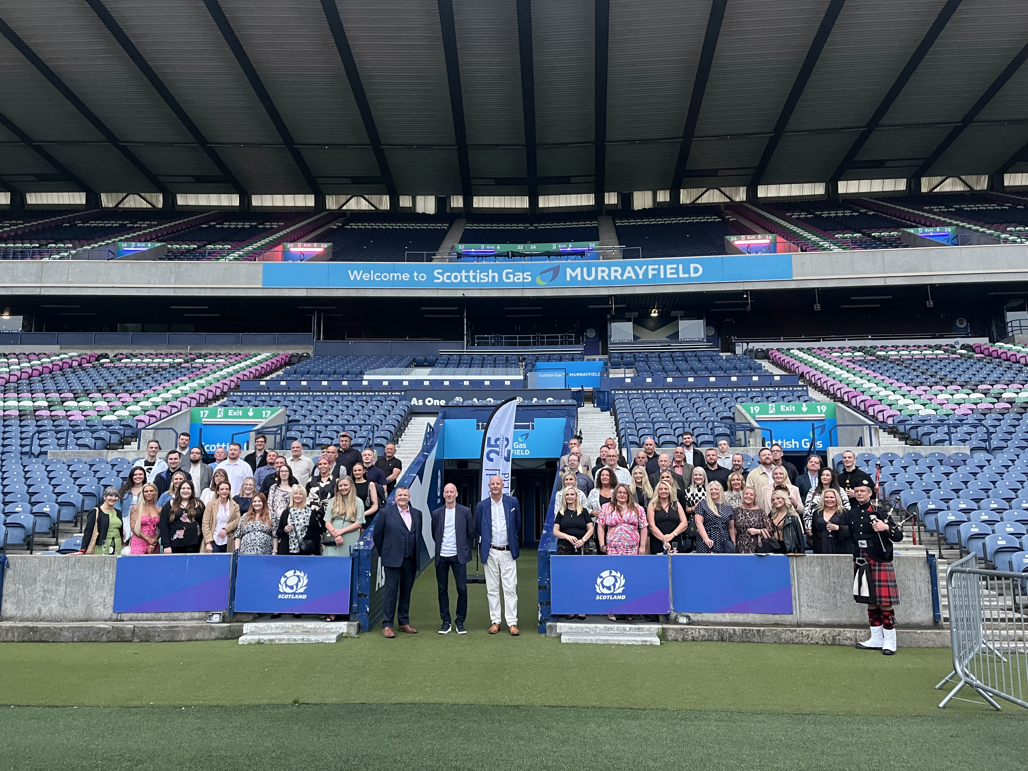 Large corporate event group photo at Scottish Gas Murrayfield stadium — Event Collection corporate events UK