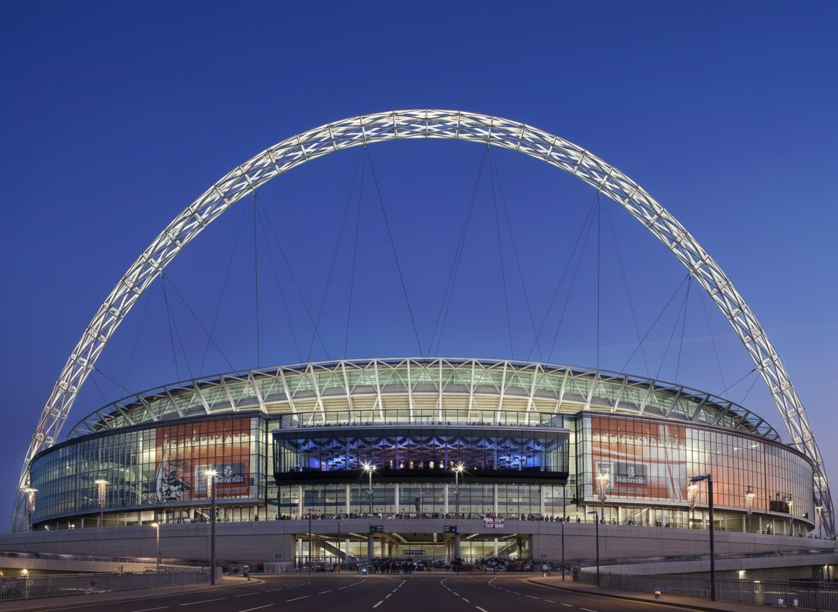 Wembley Stadium London — England's national stadium with iconic arch, corporate hospitality and event venue