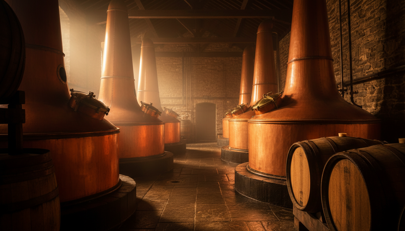 Speyside whisky distillery copper pot stills