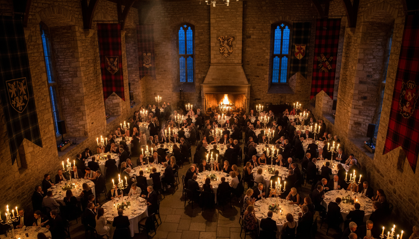 Luxury corporate gala dinner in a Scottish castle