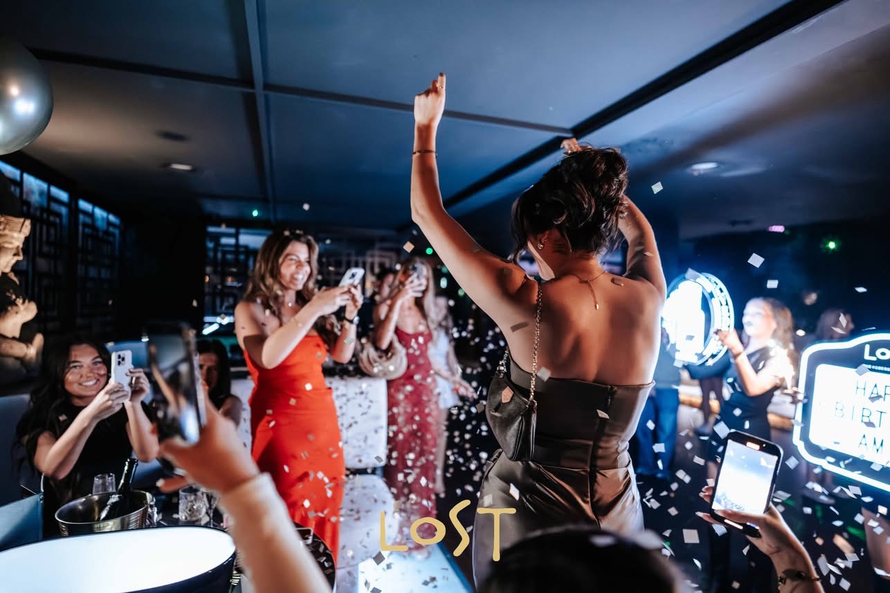 Birthday celebration with confetti at LOST Bournemouth VIP area