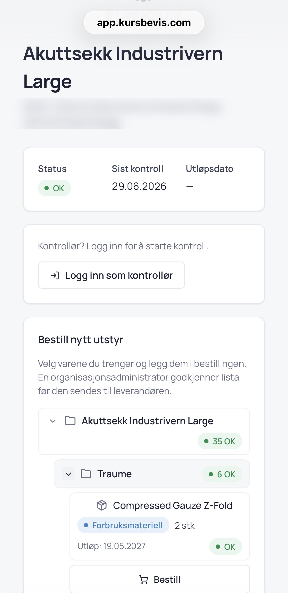 Care4 Control mobil – utstyrsstatus og kontroll